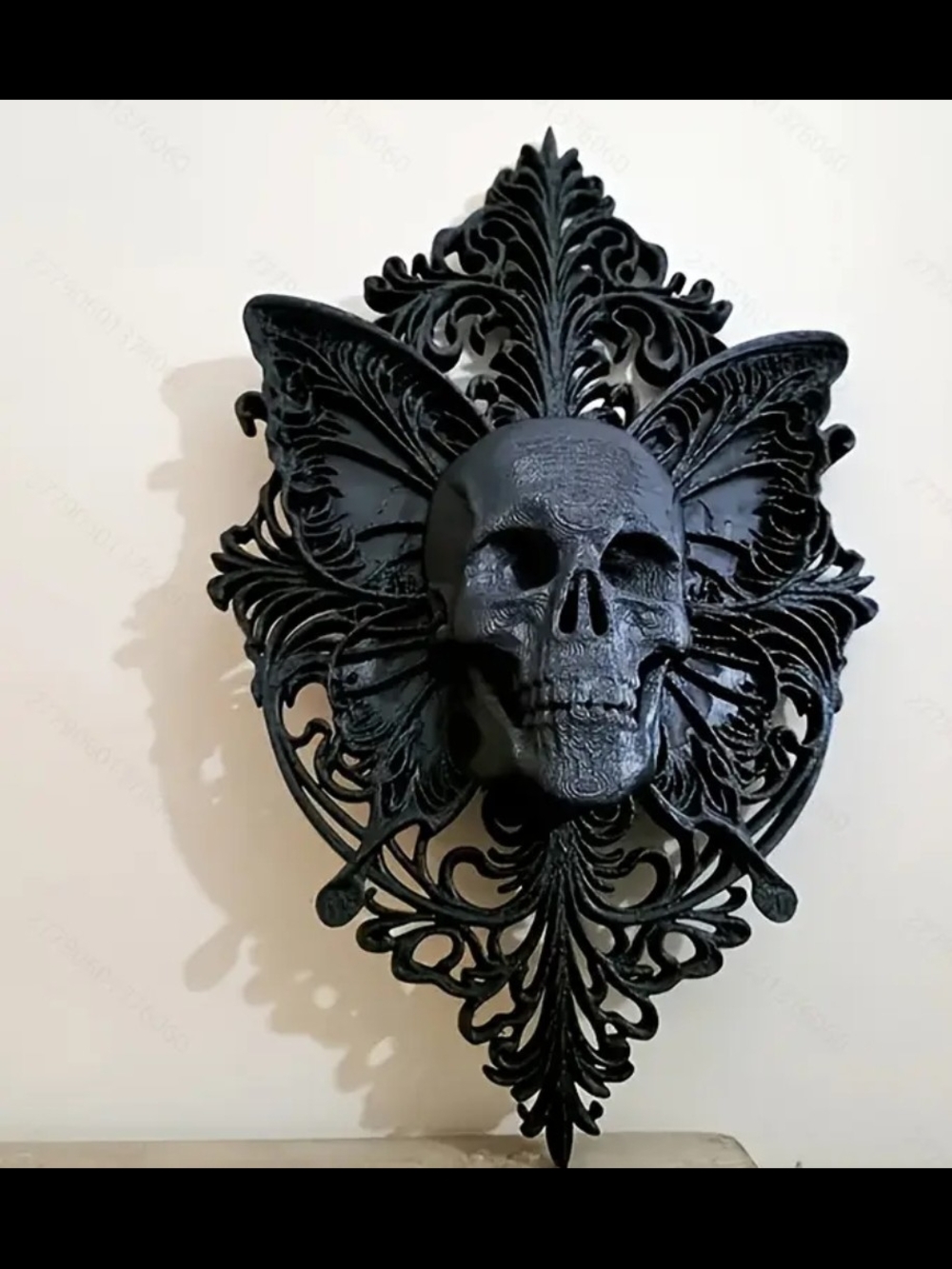 Ornate Gothic Skull Wall Plaque - Black